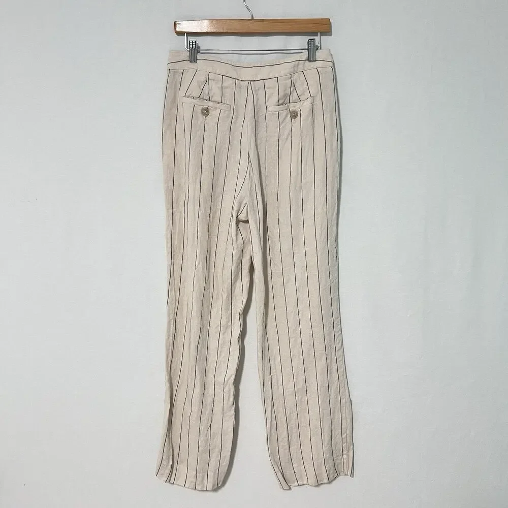 Banana Republic 100% Linen Pants Women 6L Long Tall Striped Wide Leg Pleated